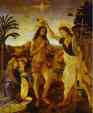 Leonardo da vinci assists with Verrocchio's Baptism of Christ 